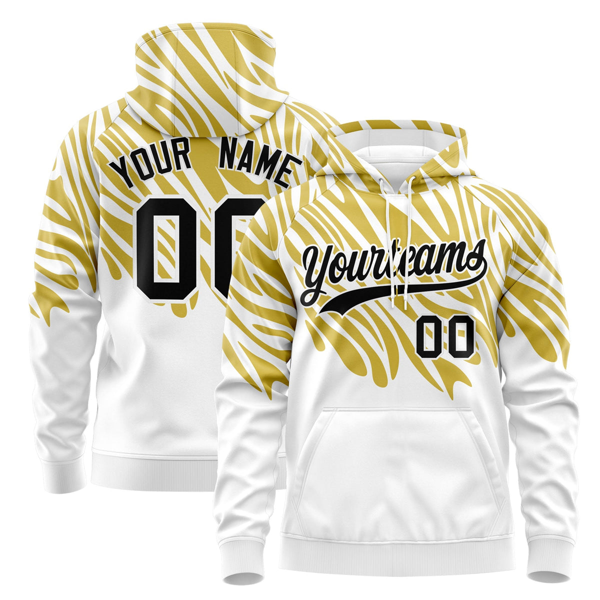 Custom Old Gold White Leopard Print Pullover Sweatshirt Hoodie| KXKSHOP