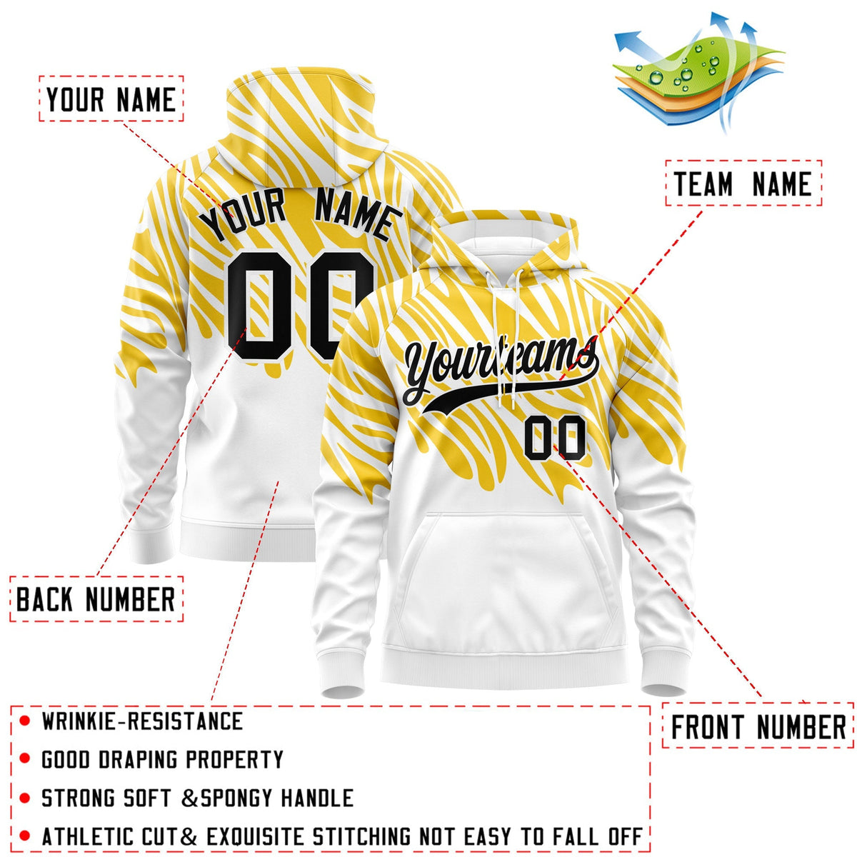 Custom White Gold Leopard Print Pullover Sweatshirt Hoodie| KXKSHOP