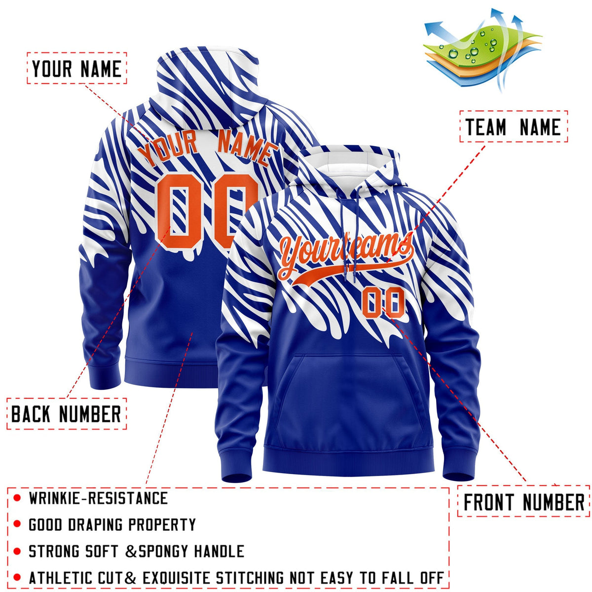 Custom Royal Blue White Leopard Print Pullover Sweatshirt Hoodie| KXKSHOP