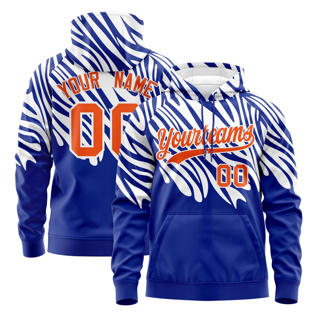 Custom Royal Blue White Leopard Print Pullover Sweatshirt Hoodie| KXKSHOP