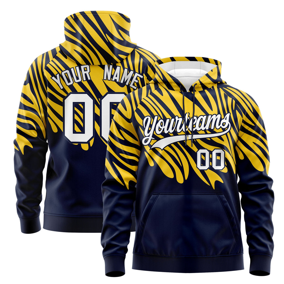 Custom Navy Gold White Leopard Print Pullover Sweatshirt Hoodie| KXKSHOP