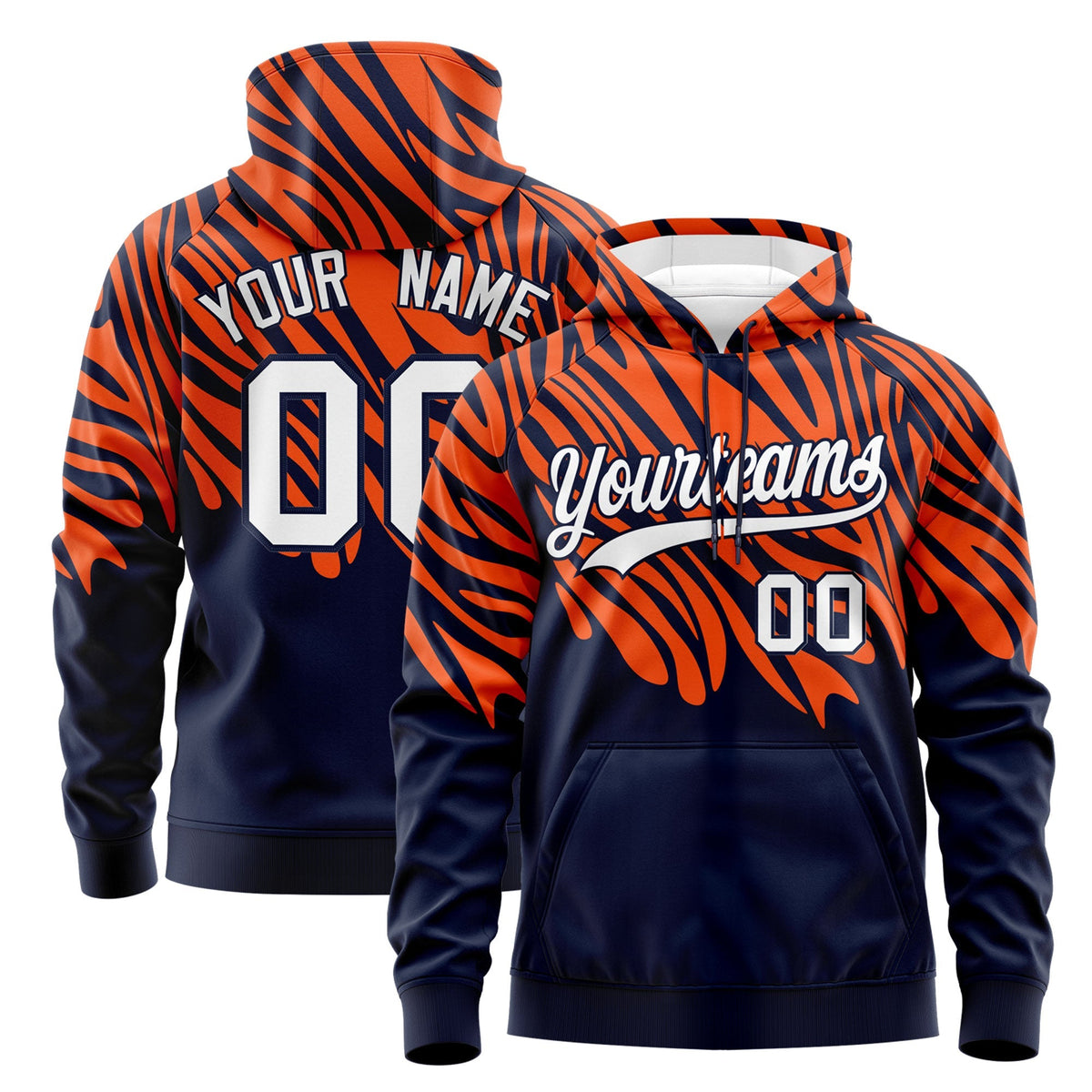 Custom Orange Navy Leopard Print Pullover Sweatshirt Hoodie| KXKSHOP