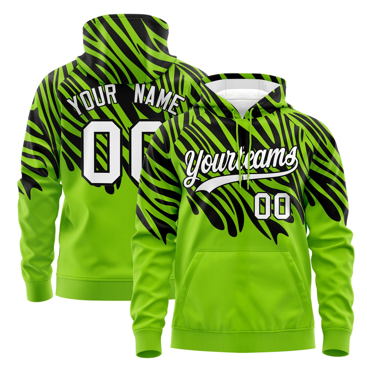 Custom Neon Green Black Leopard Print Pullover Sweatshirt Hoodie| KXKSHOP