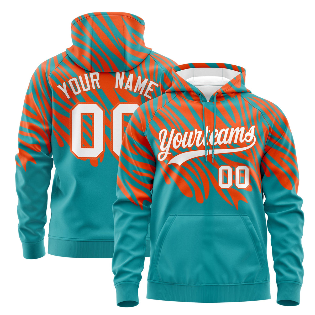 Custom Orange Aqua Leopard Print Pullover Sweatshirt Hoodie| KXKSHOP