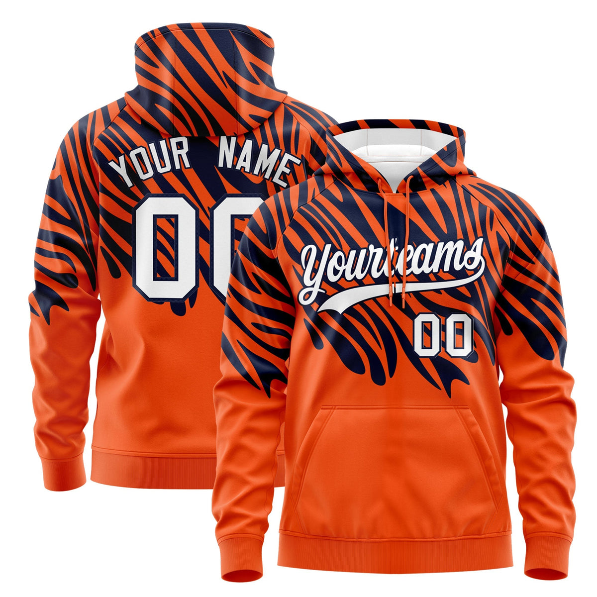 Custom Navy Orange Leopard Print Pullover Sweatshirt Hoodie| KXKSHOP