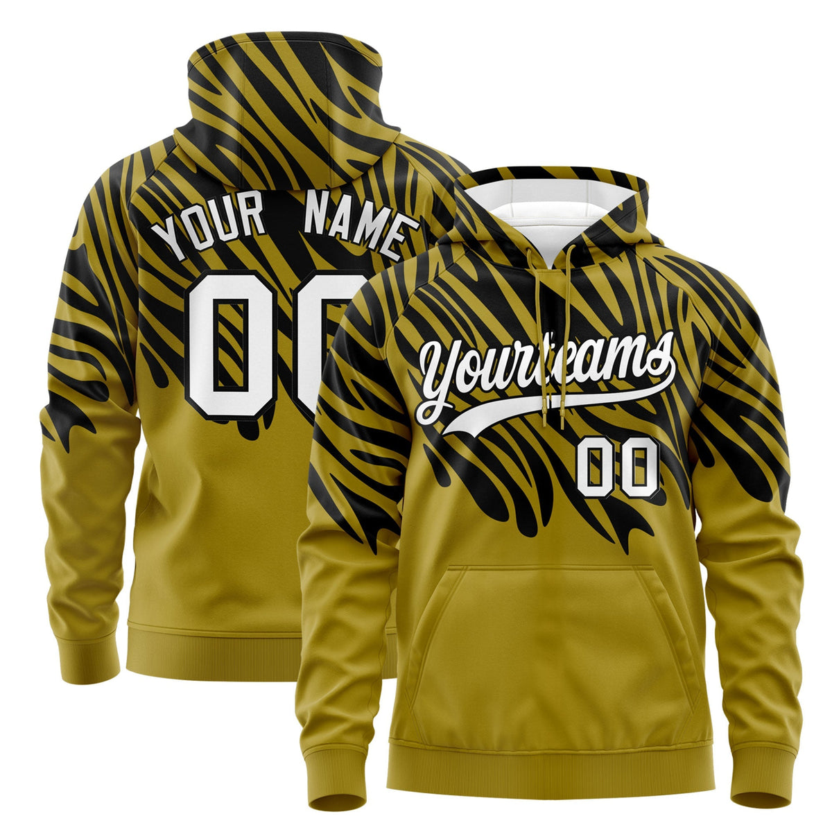 Custom Old Gold Black Leopard Print Pullover Sweatshirt Hoodie| KXKSHOP