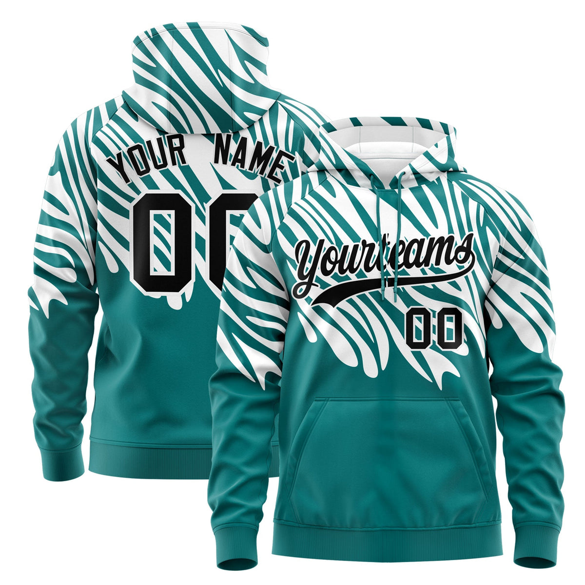 Custom Teal White Leopard Print Pullover Sweatshirt Hoodie| KXKSHOP