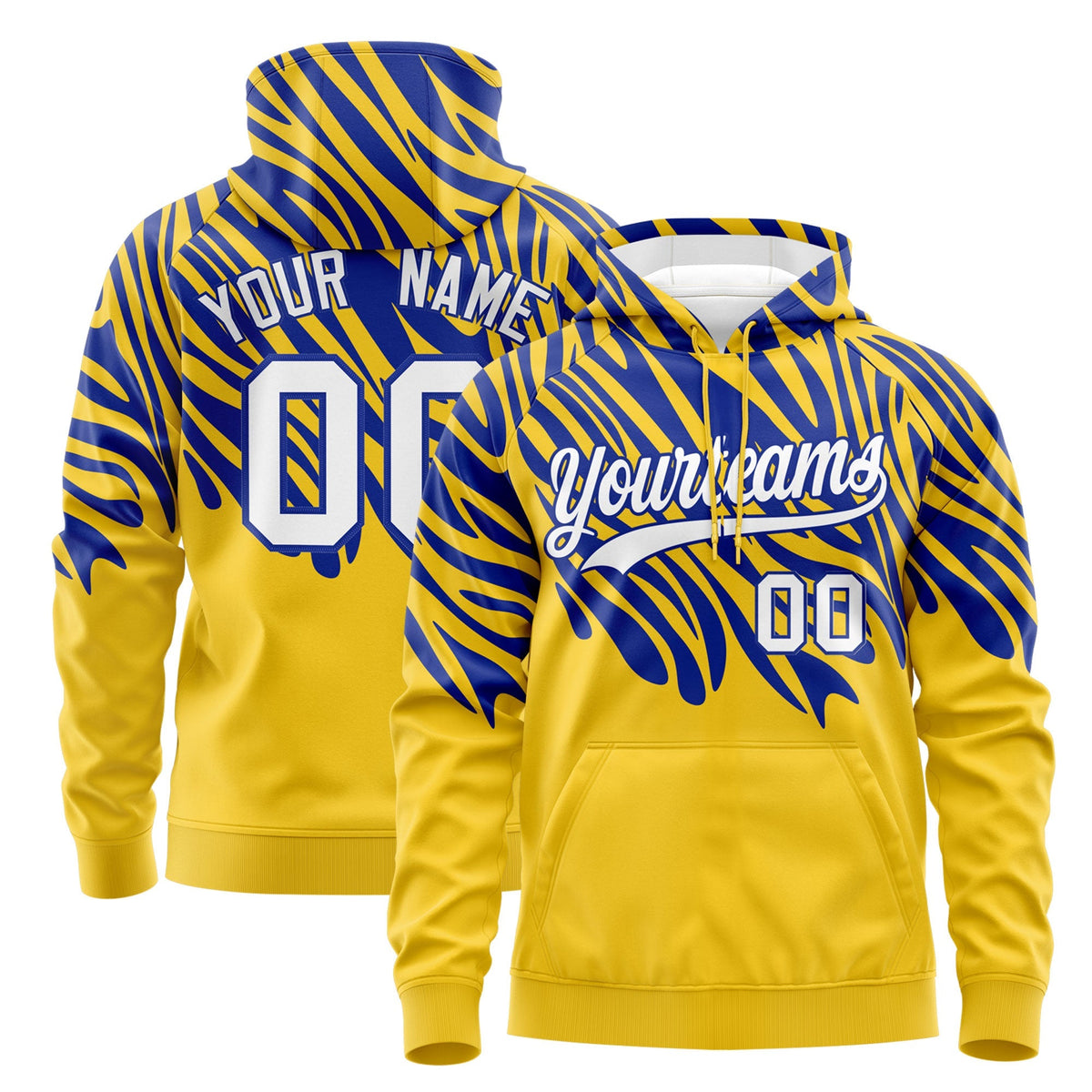 Custom Royal Blue Gold Leopard Print Pullover Sweatshirt Hoodie| KXKSHOP