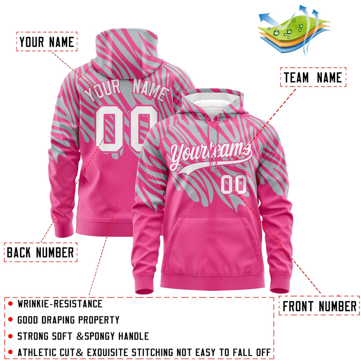 Custom Silver Pink Leopard Print Pullover Sweatshirt Hoodie| KXKSHOP