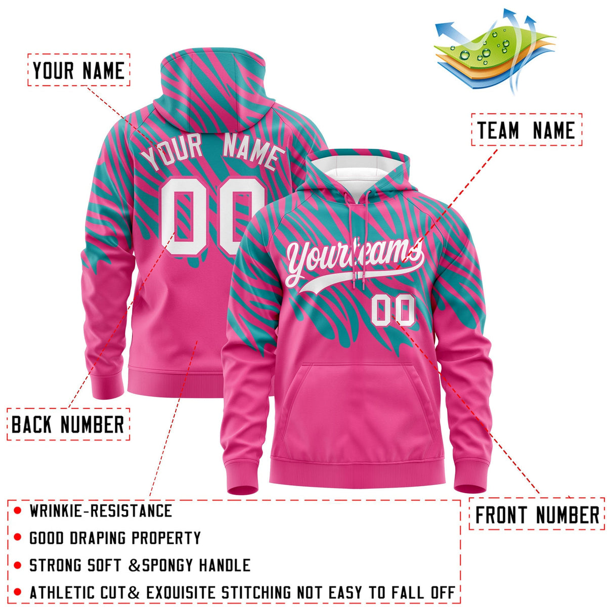 Custom Aqua Pink Leopard Print Pullover Sweatshirt Hoodie| KXKSHOP