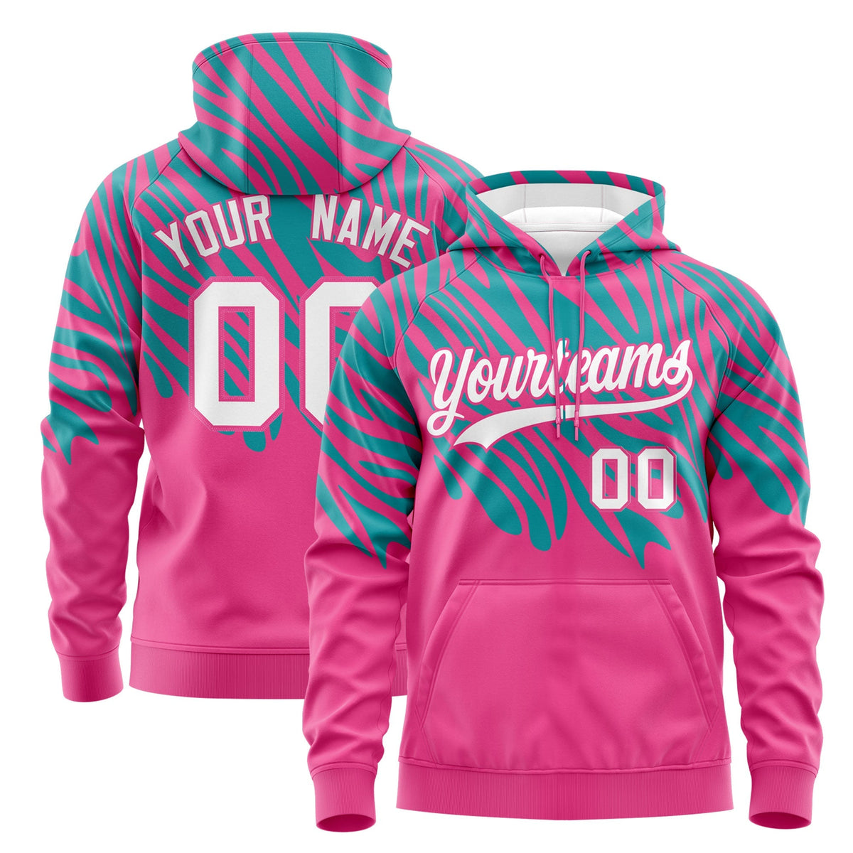 Custom Aqua Pink Leopard Print Pullover Sweatshirt Hoodie| KXKSHOP