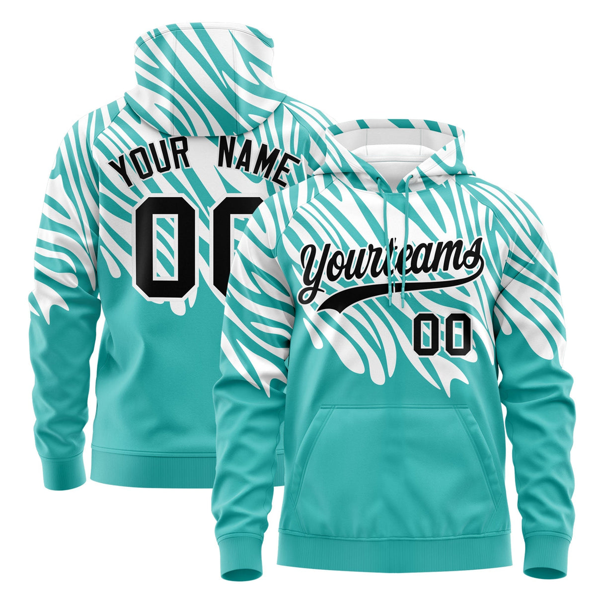 Custom White Teal Leopard Print Pullover Sweatshirt Hoodie| KXKSHOP