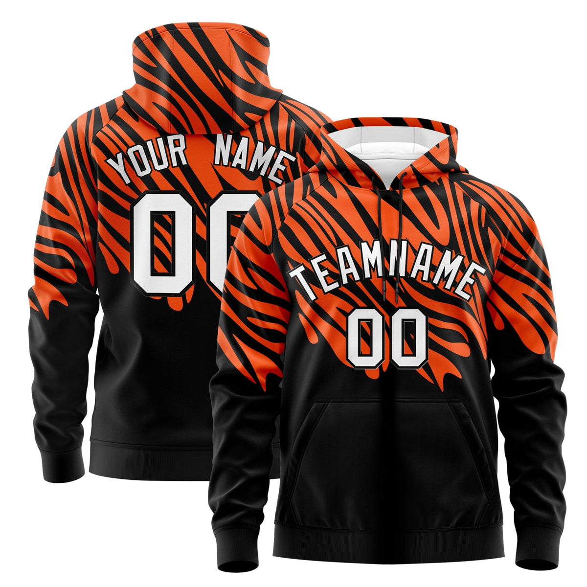 Custom Orange Black Leopard Print Pullover Sweatshirt Hoodie| KXKSHOP
