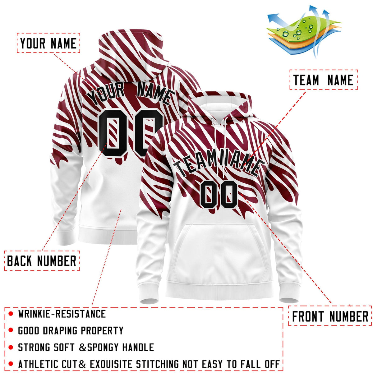 Custom Crimson White Leopard Print Pullover Sweatshirt Hoodie| KXKSHOP