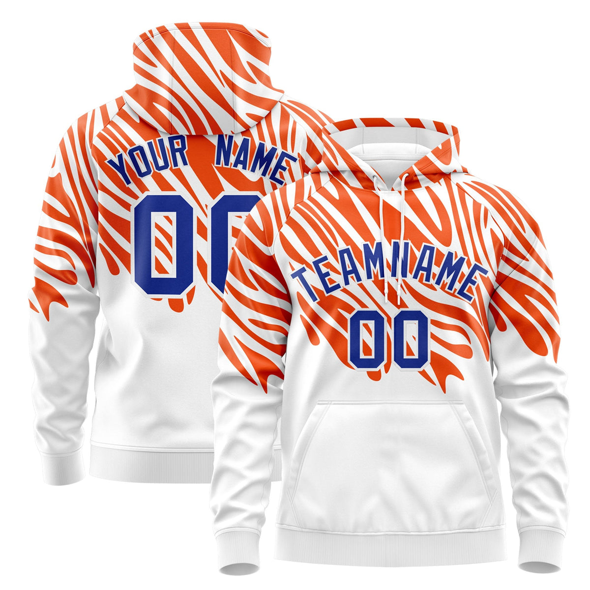Custom Orange White Royal Blue Leopard Print Pullover Sweatshirt Hoodie| KXKSHOP