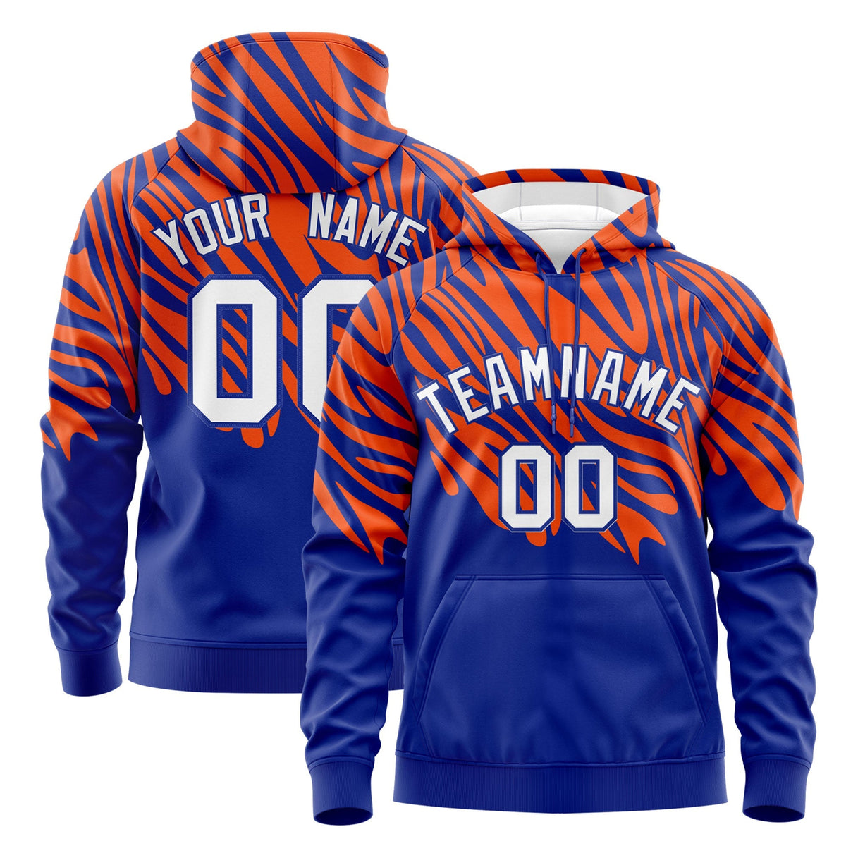 Custom Orange Royal Blue Leopard Print Pullover Sweatshirt Hoodie| KXKSHOP