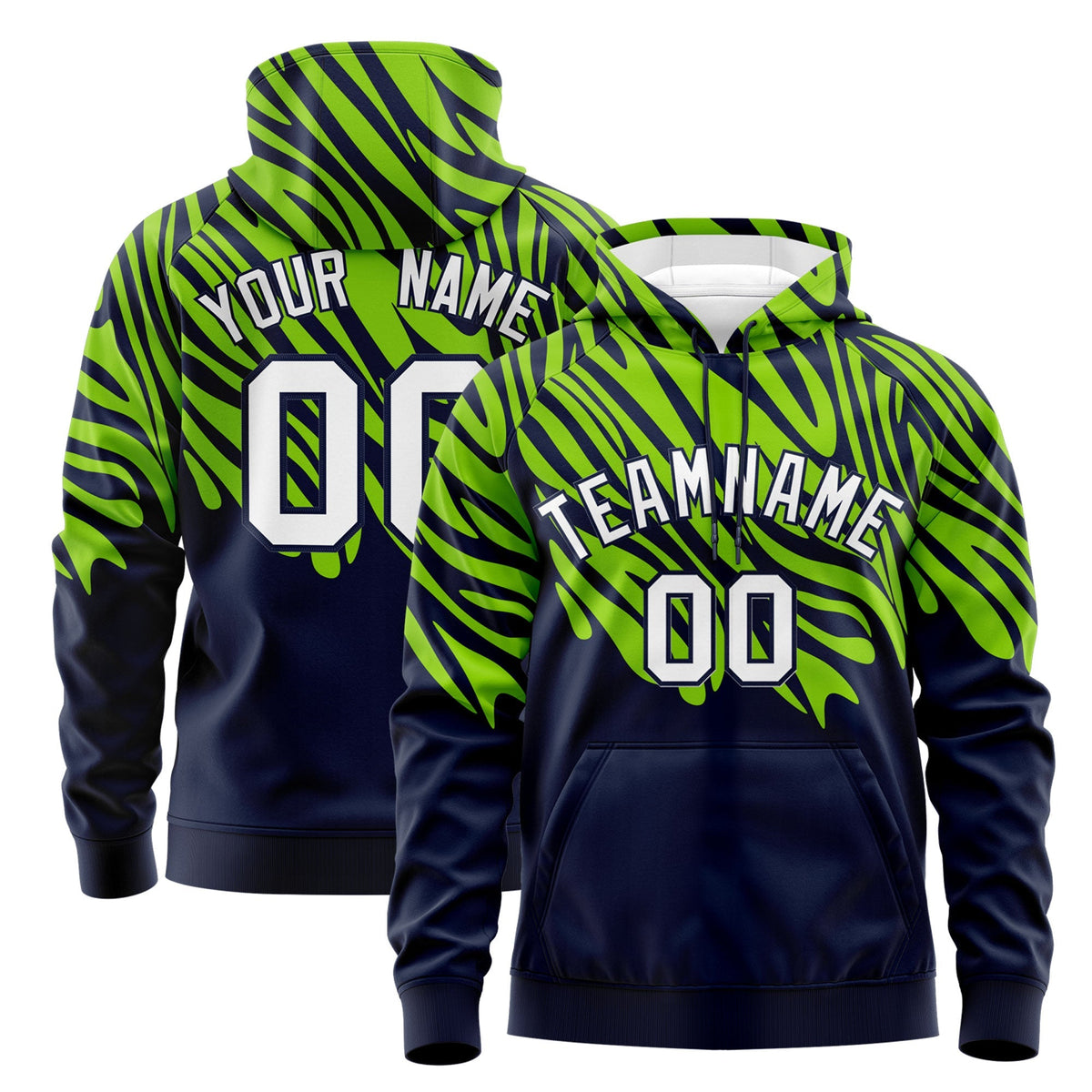 Custom Neon Green Navy Leopard Print Pullover Sweatshirt Hoodie| KXKSHOP