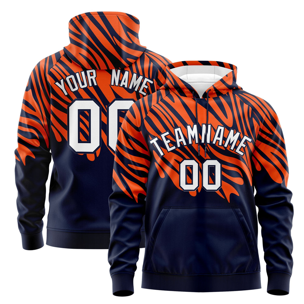 Custom Orange Navy Leopard Print Pullover Sweatshirt Hoodie| KXKSHOP