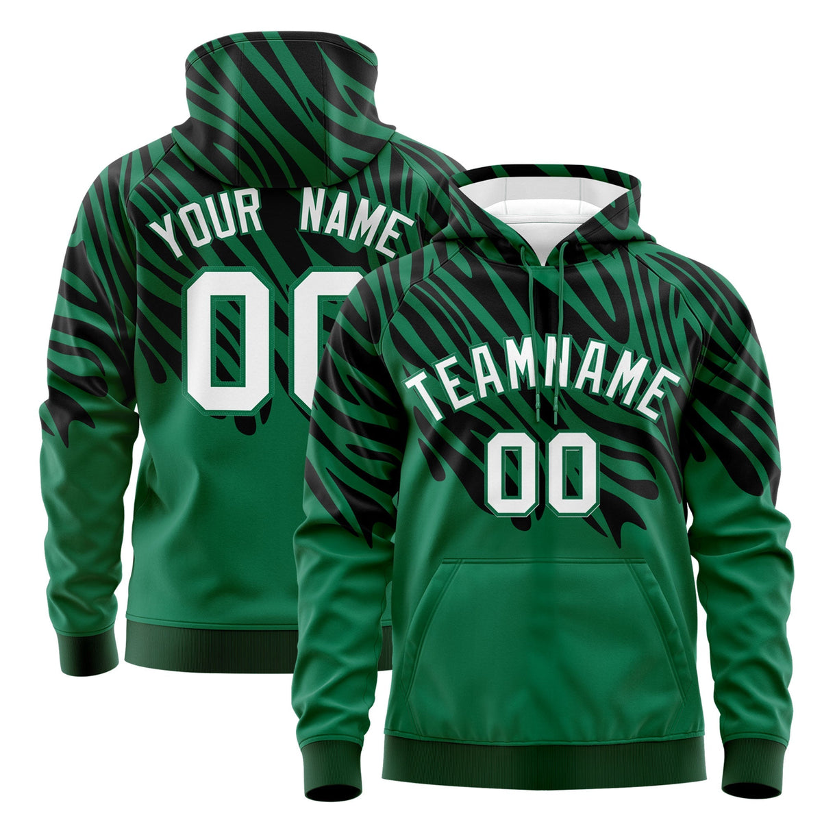 Custom Kelly Green Black Leopard Print Pullover Sweatshirt Hoodie| KXKSHOP