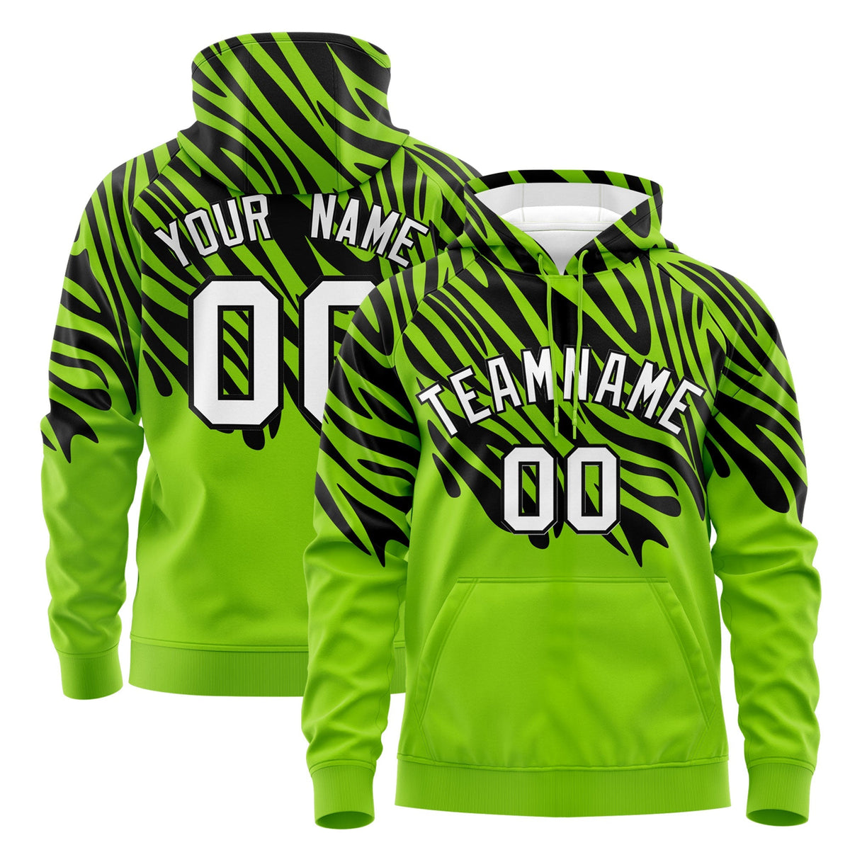 Custom Neon Green Black Leopard Print Pullover Sweatshirt Hoodie| KXKSHOP