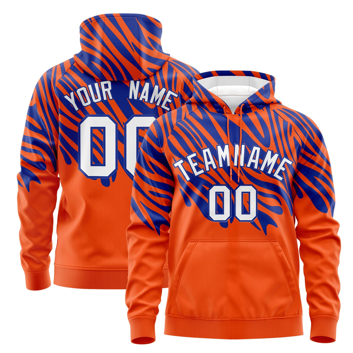 Custom Royal Blue Orange Leopard Print Pullover Sweatshirt Hoodie| KXKSHOP