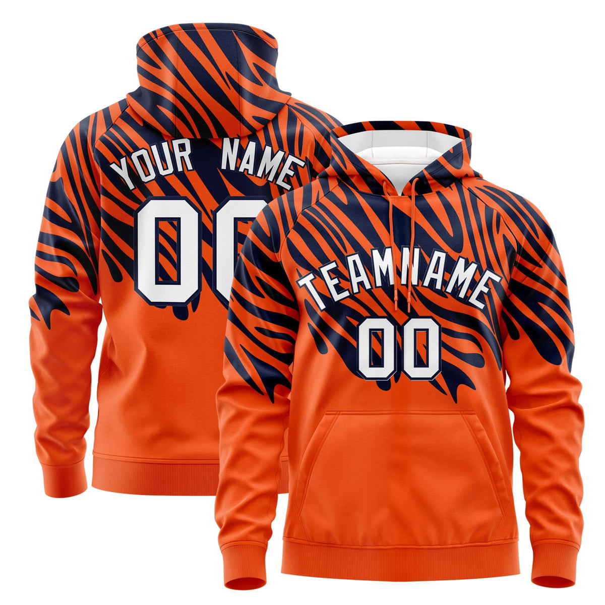 Custom Navy Orange Leopard Print Pullover Sweatshirt Hoodie| KXKSHOP