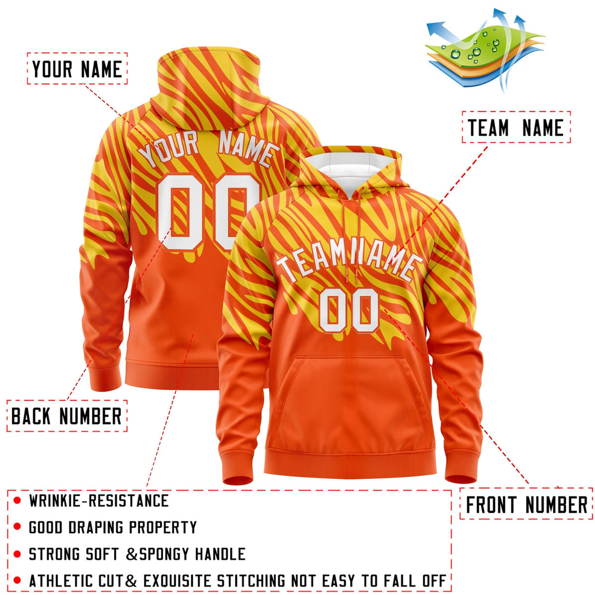 Custom Gold Orange Leopard Print Pullover Sweatshirt Hoodie| KXKSHOP