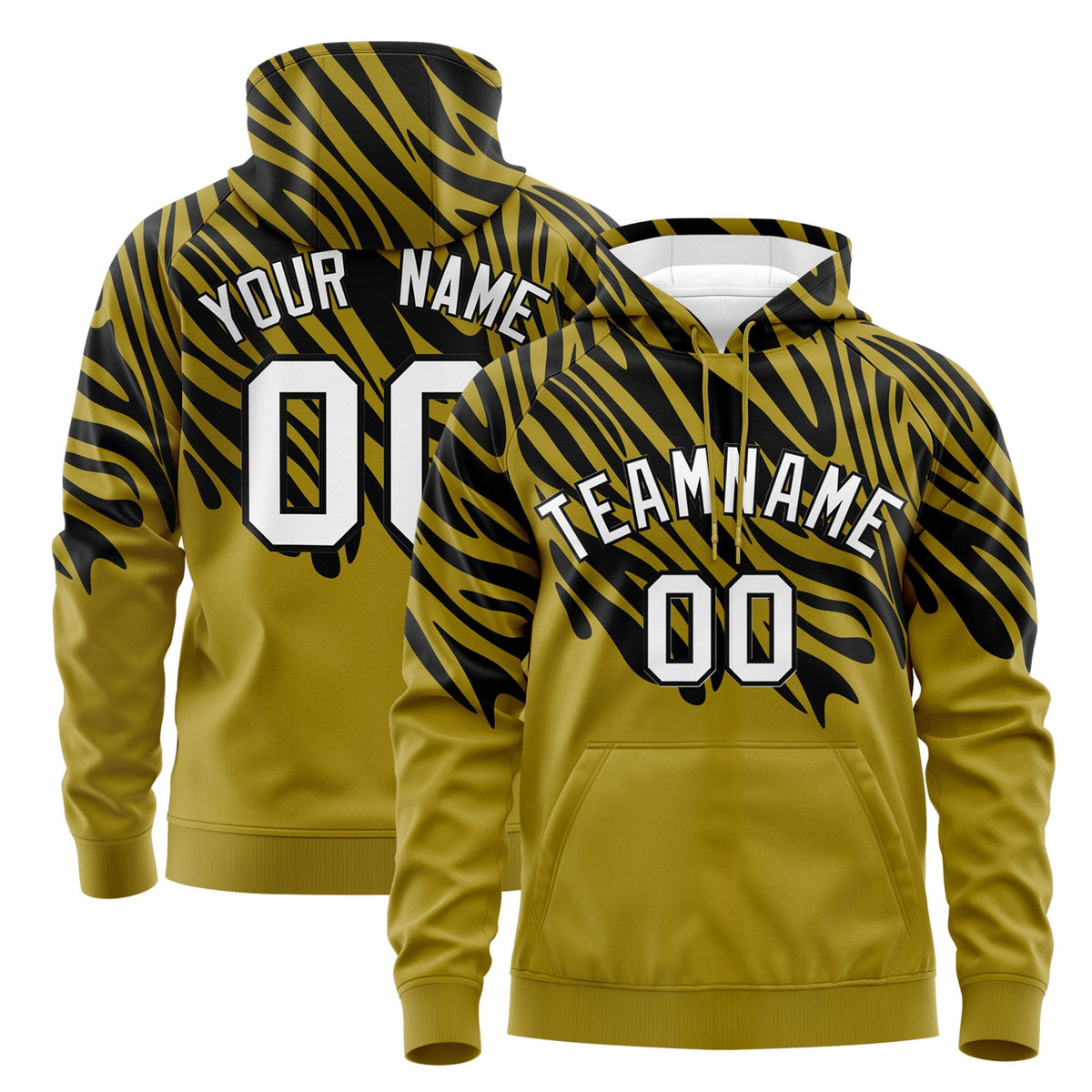 Custom Old Gold Black Leopard Print Pullover Sweatshirt Hoodie| KXKSHOP