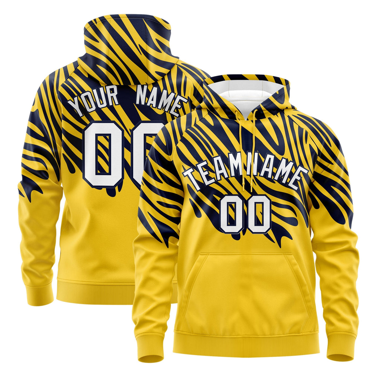 Custom Gold Navy White Leopard Print Pullover Sweatshirt Hoodie| KXKSHOP