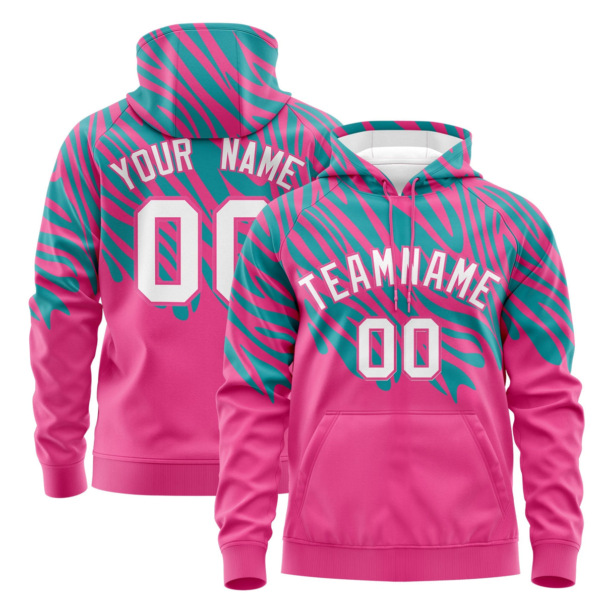 Custom Aqua Pink Leopard Print Pullover Sweatshirt Hoodie| KXKSHOP