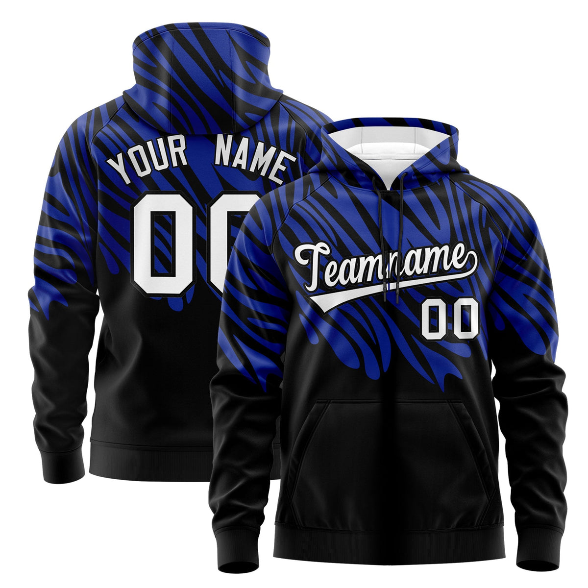 Custom Royal Blue Black Leopard Print Pullover Sweatshirt Hoodie| KXKSHOP
