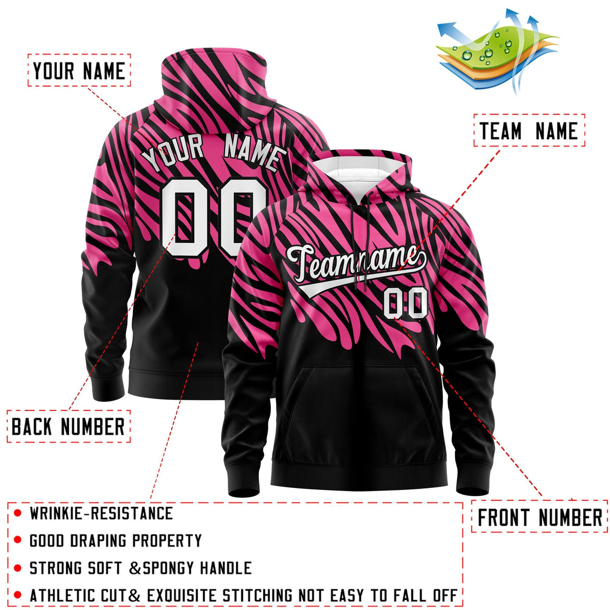 Custom Pink Black Leopard Print Pullover Sweatshirt Hoodie| KXKSHOP