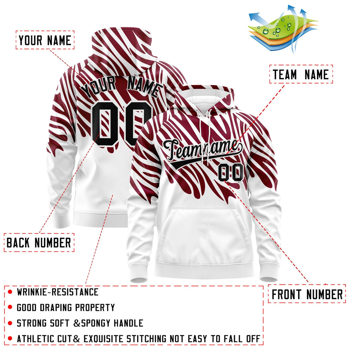 Custom Crimson White Leopard Print Pullover Sweatshirt Hoodie| KXKSHOP