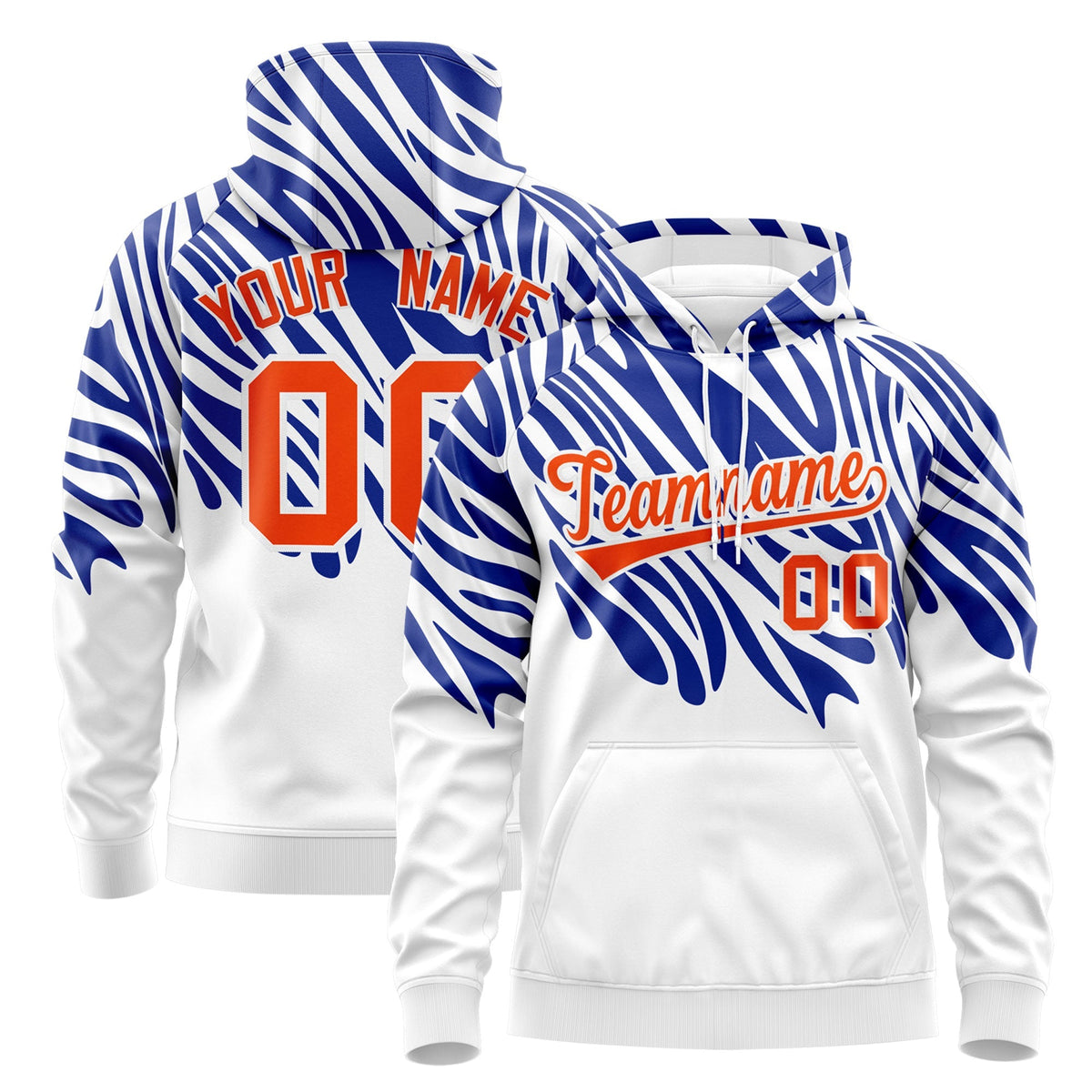 Custom Royal Blue White Orange Leopard Print Pullover Sweatshirt Hoodie| KXKSHOP