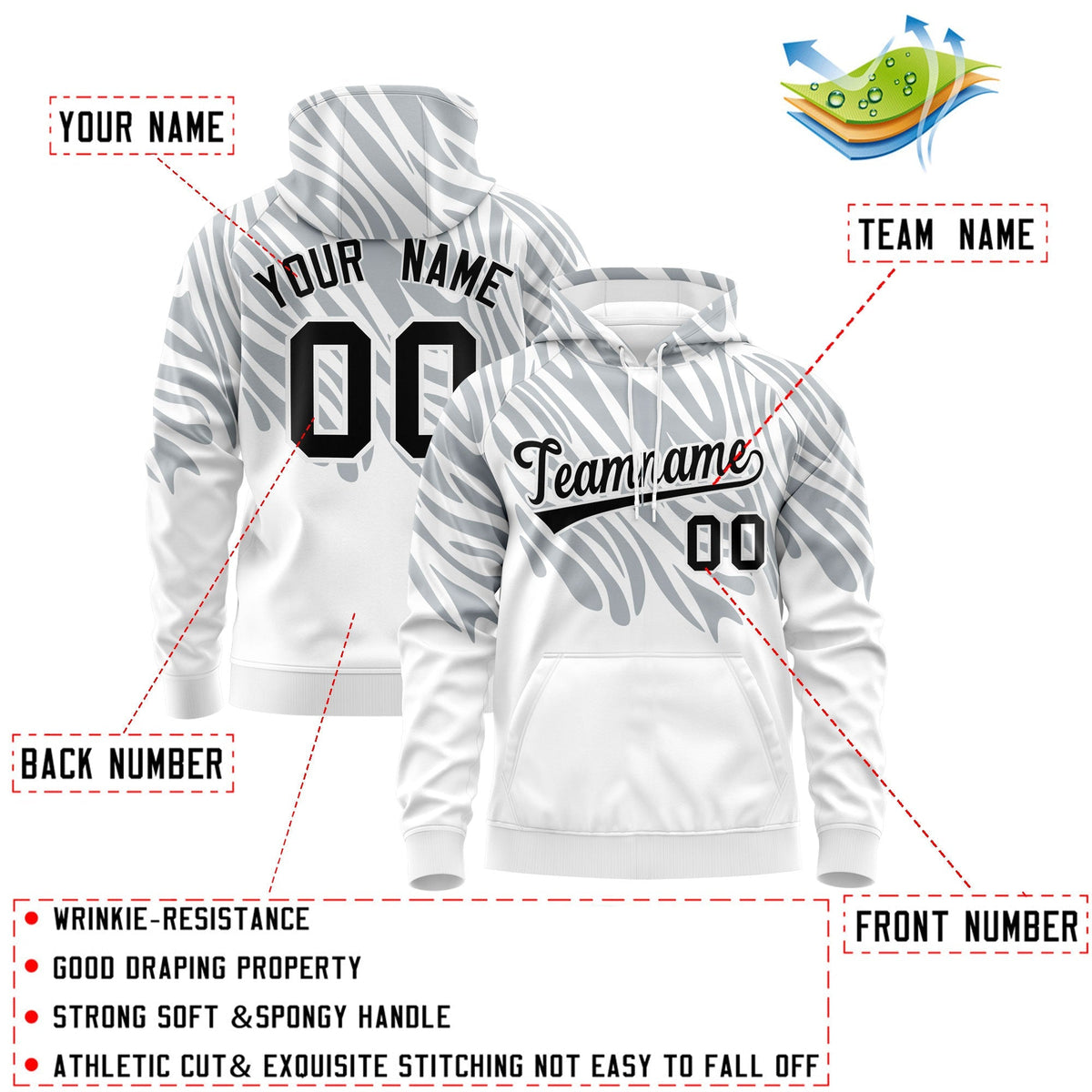 Custom Silver White Leopard Print Pullover Sweatshirt Hoodie| KXKSHOP