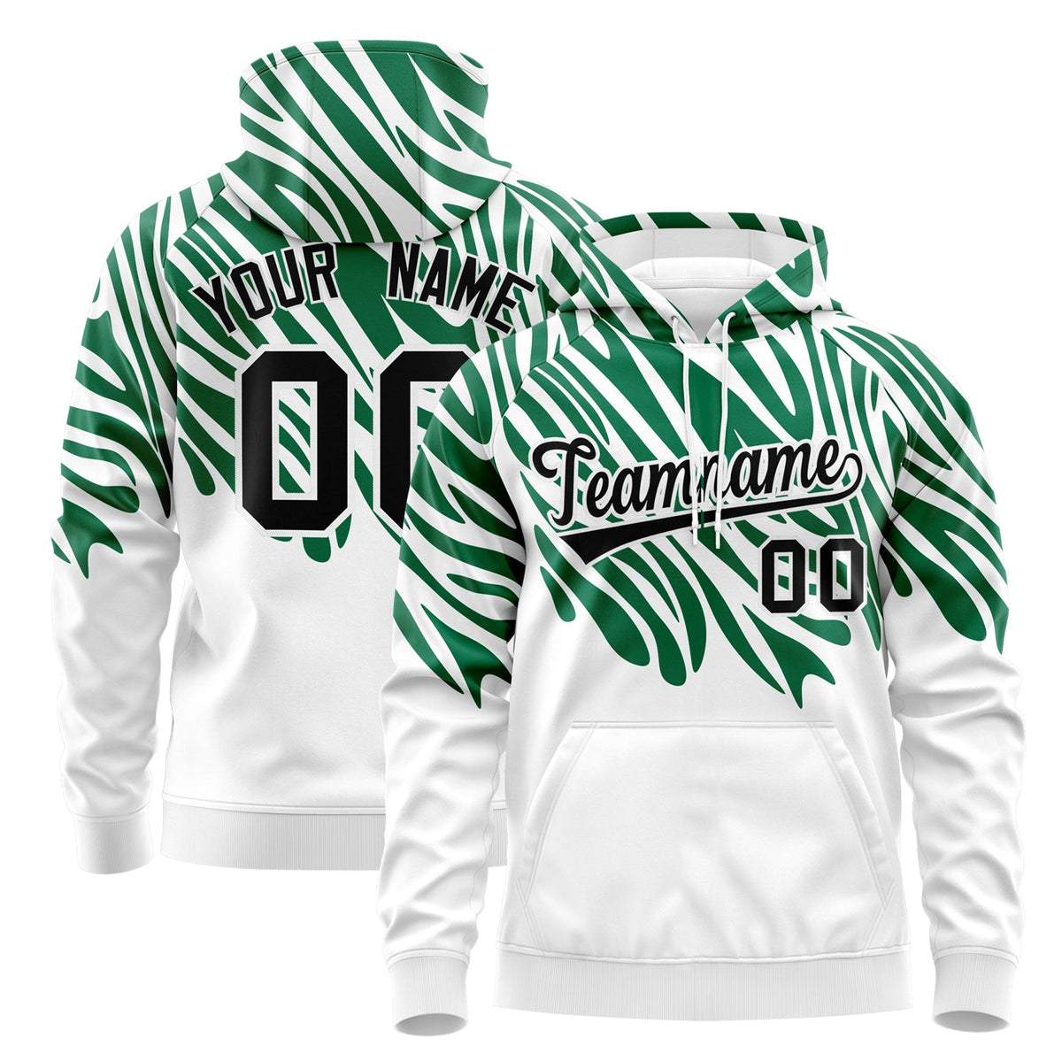 Custom Kelly Green White Black Leopard Print Pullover Sweatshirt Hoodie| KXKSHOP