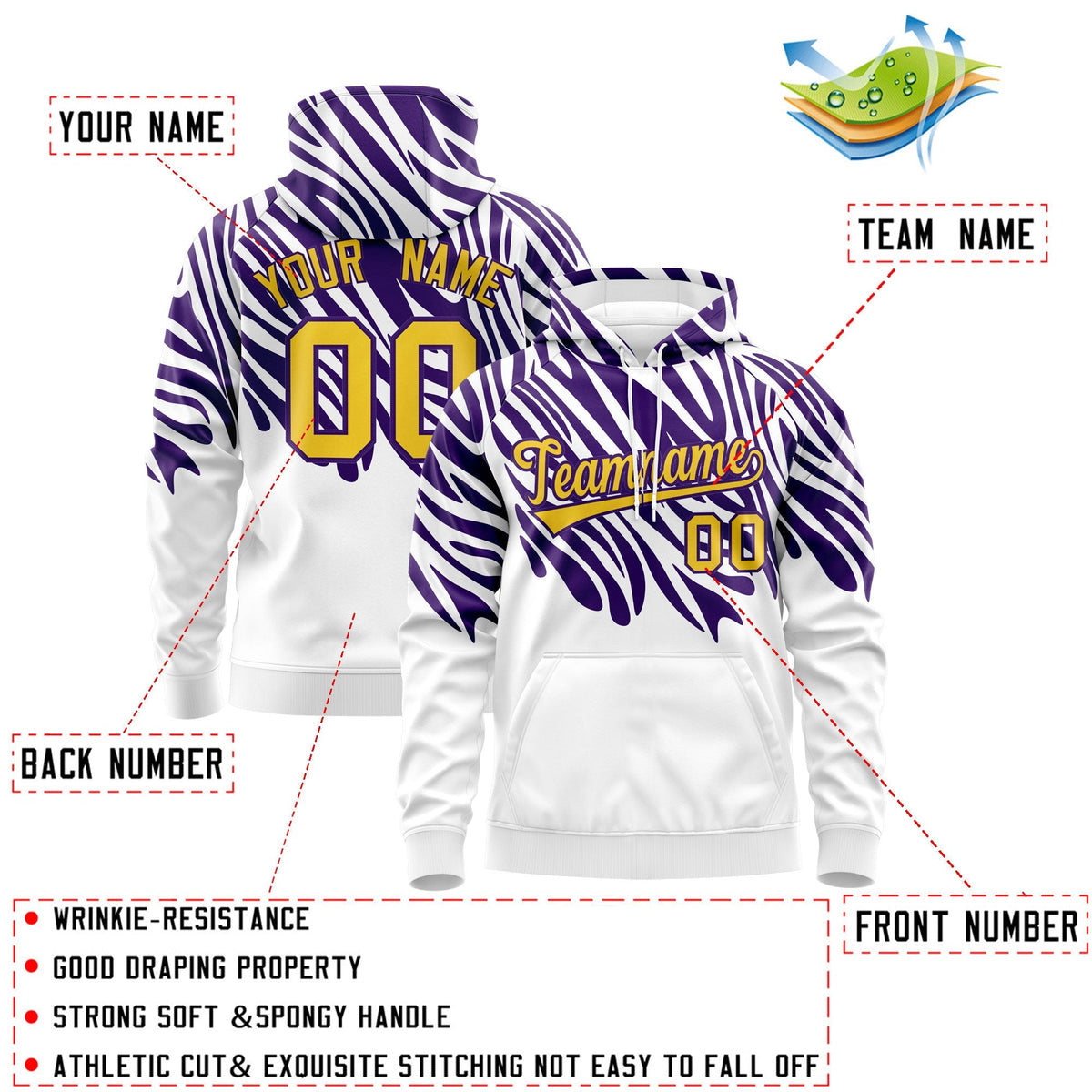 Custom Purple White Leopard Print Pullover Sweatshirt Hoodie| KXKSHOP