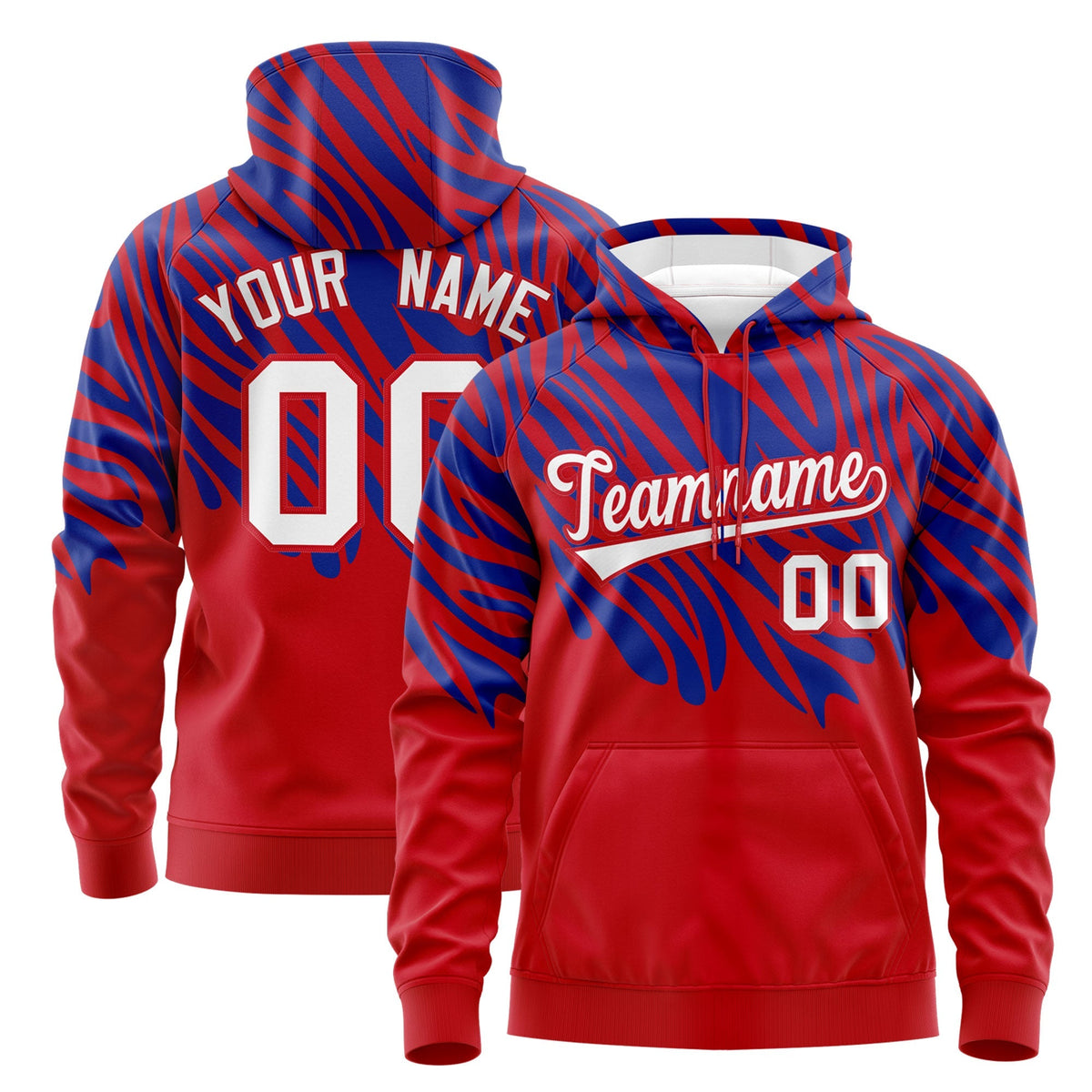 Custom Red Royal Blue Leopard Print Pullover Sweatshirt Hoodie| KXKSHOP