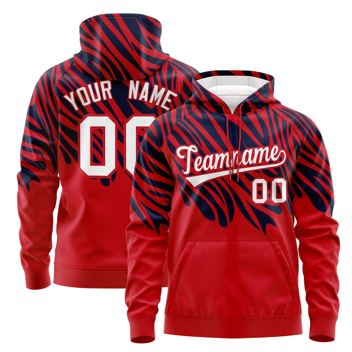 Custom Navy Red Leopard Print Pullover Sweatshirt Hoodie| KXKSHOP