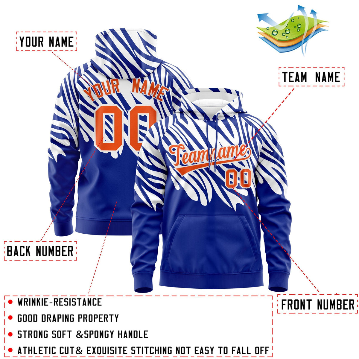 Custom Royal Blue White Leopard Print Pullover Sweatshirt Hoodie| KXKSHOP