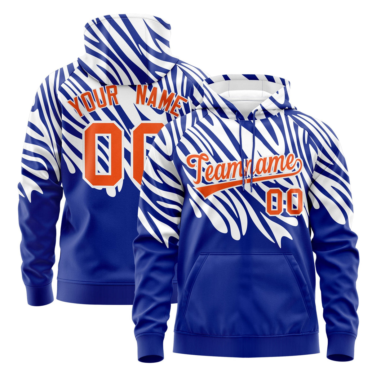 Custom Royal Blue White Leopard Print Pullover Sweatshirt Hoodie| KXKSHOP