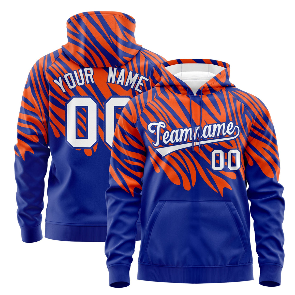 Custom Orange Royal Blue Leopard Print Pullover Sweatshirt Hoodie| KXKSHOP