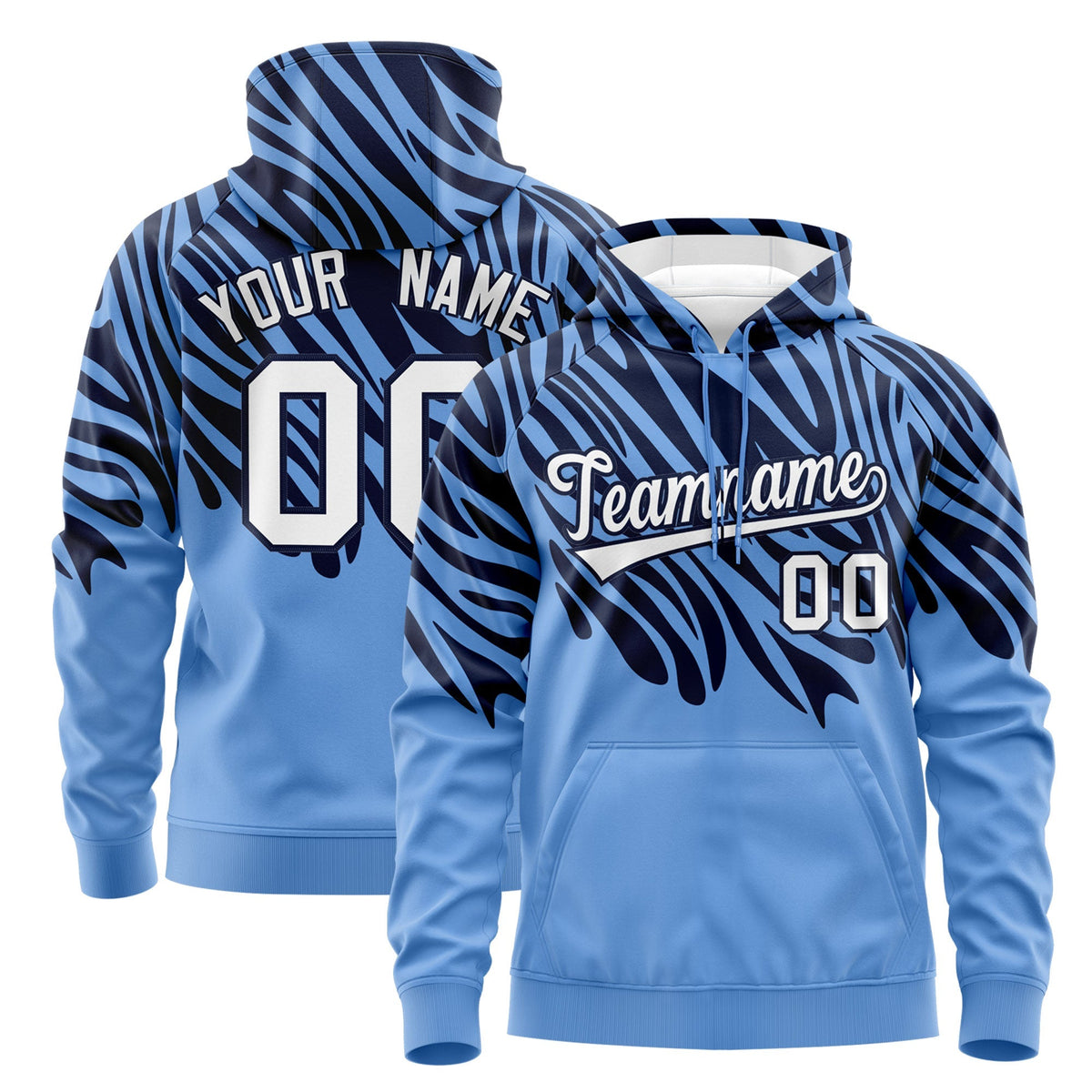 Custom Navy Light Blue Leopard Print Pullover Sweatshirt Hoodie| KXKSHOP