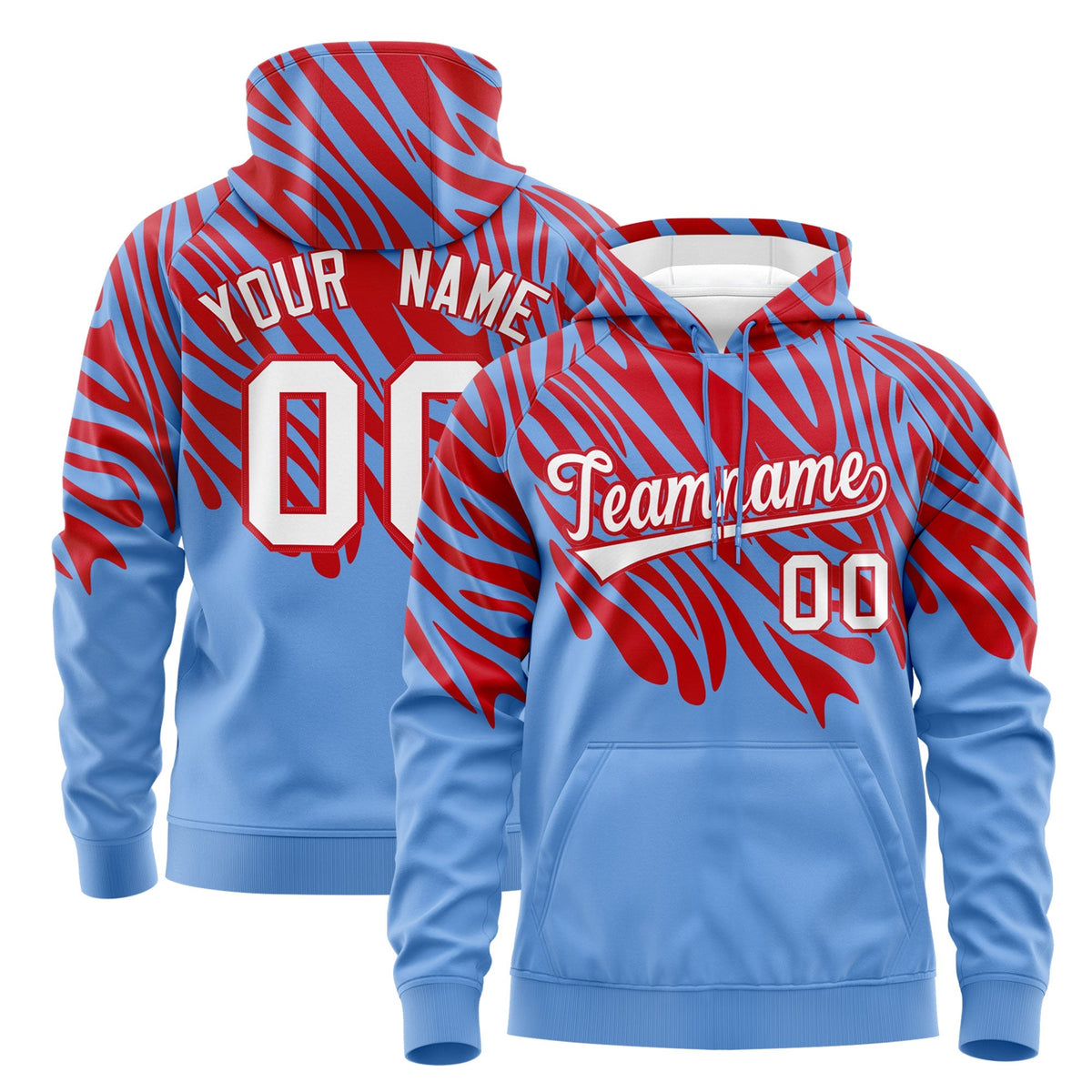 Custom Red Light Blue Leopard Print Pullover Sweatshirt Hoodie| KXKSHOP