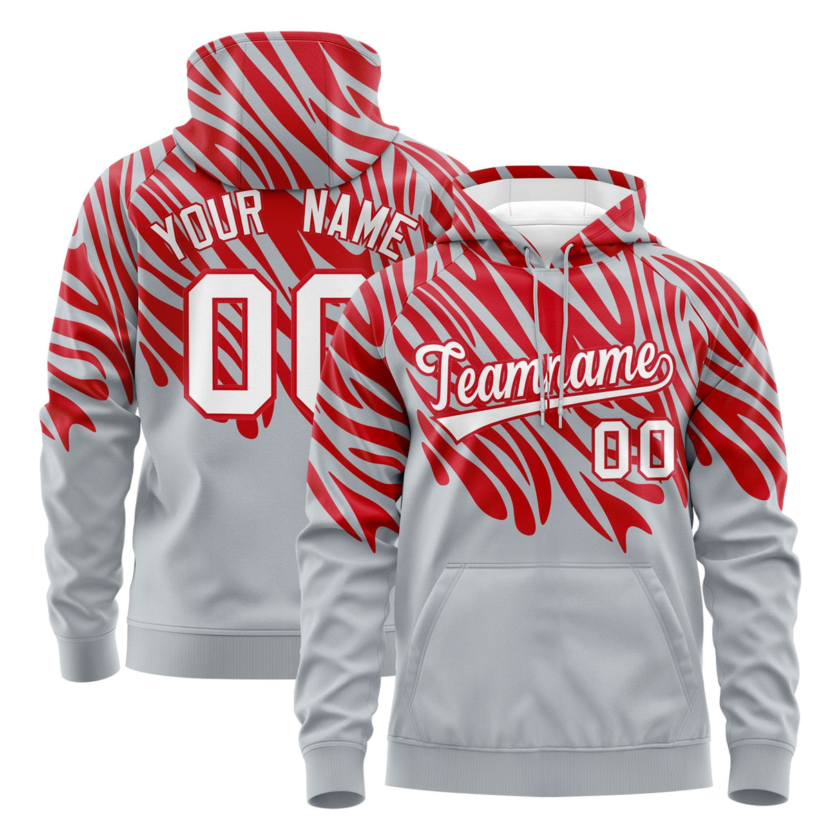 Custom Red Silver Leopard Print Pullover Sweatshirt Hoodie| KXKSHOP