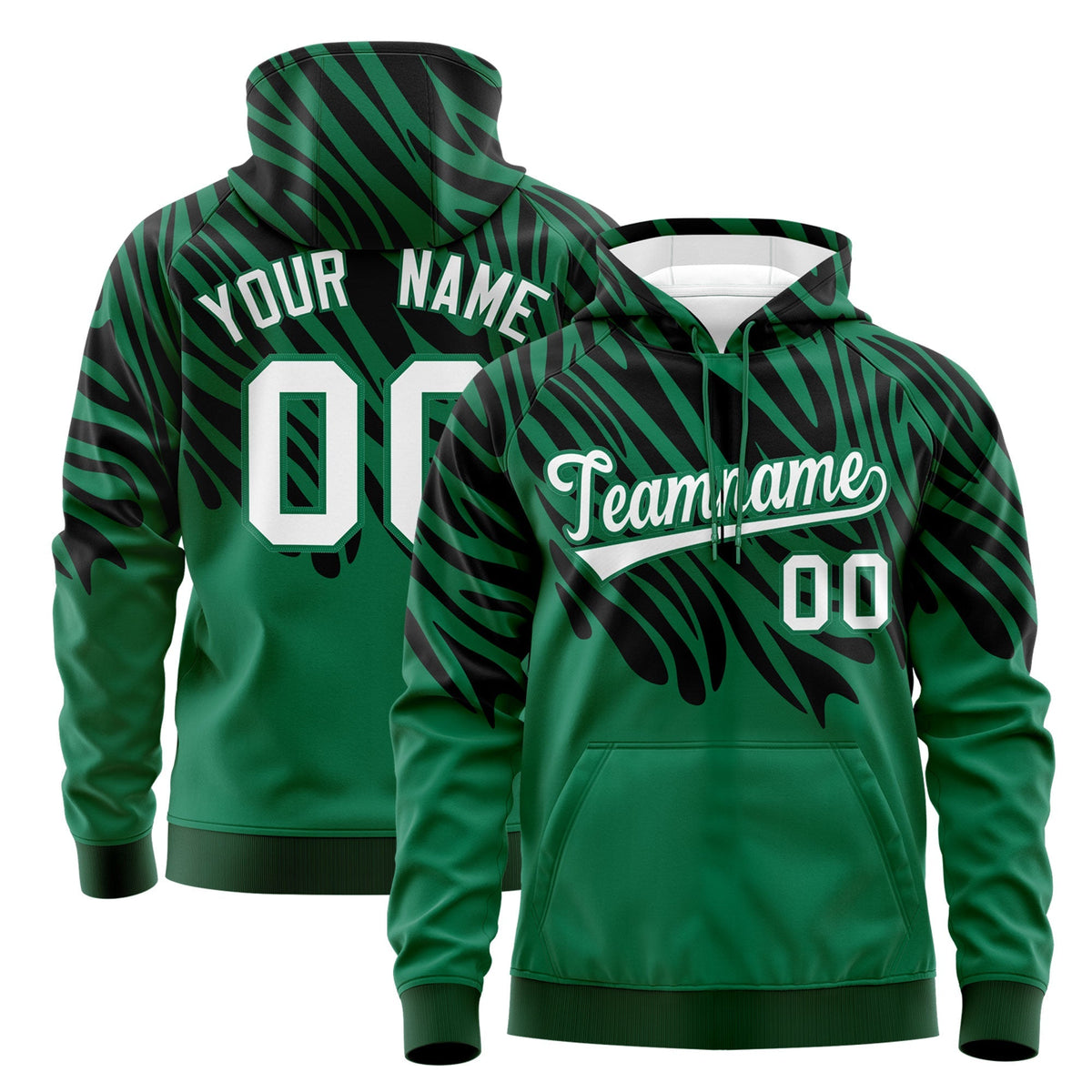 Custom Kelly Green Black Leopard Print Pullover Sweatshirt Hoodie| KXKSHOP