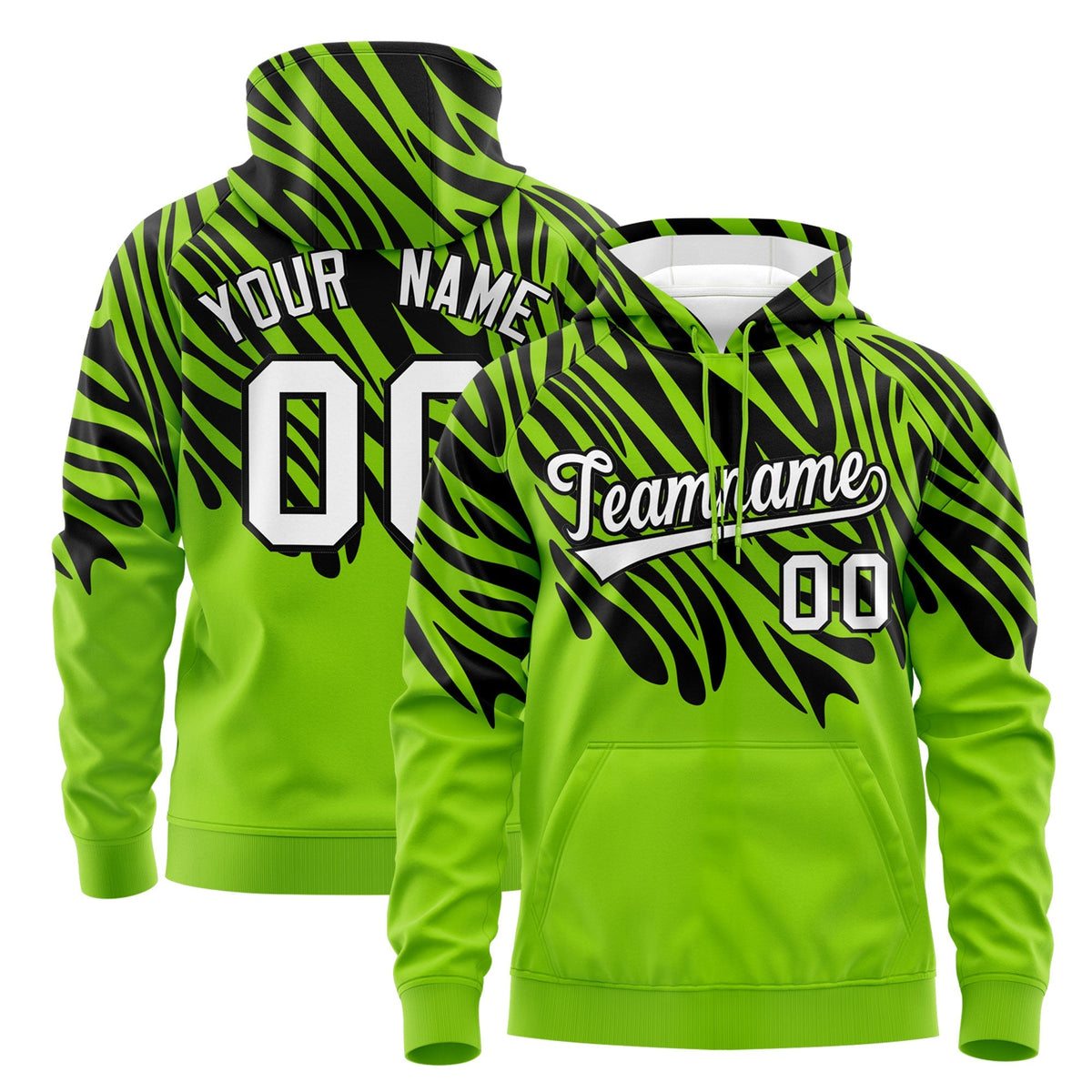 Custom Neon Green Black Leopard Print Pullover Sweatshirt Hoodie| KXKSHOP