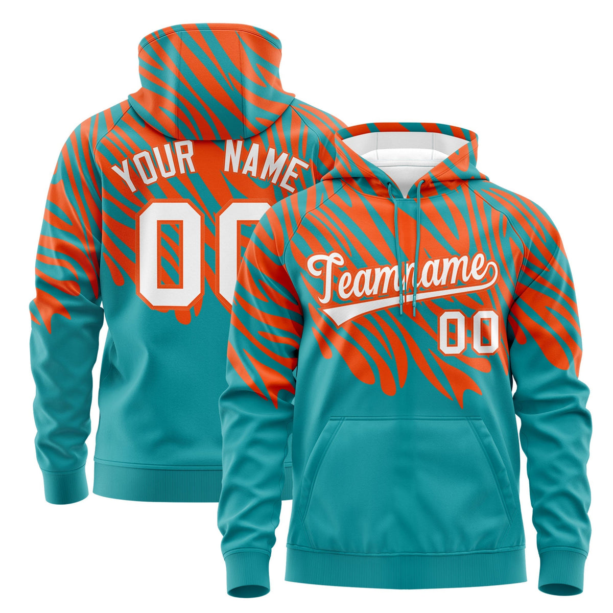 Custom Orange Aqua Leopard Print Pullover Sweatshirt Hoodie| KXKSHOP