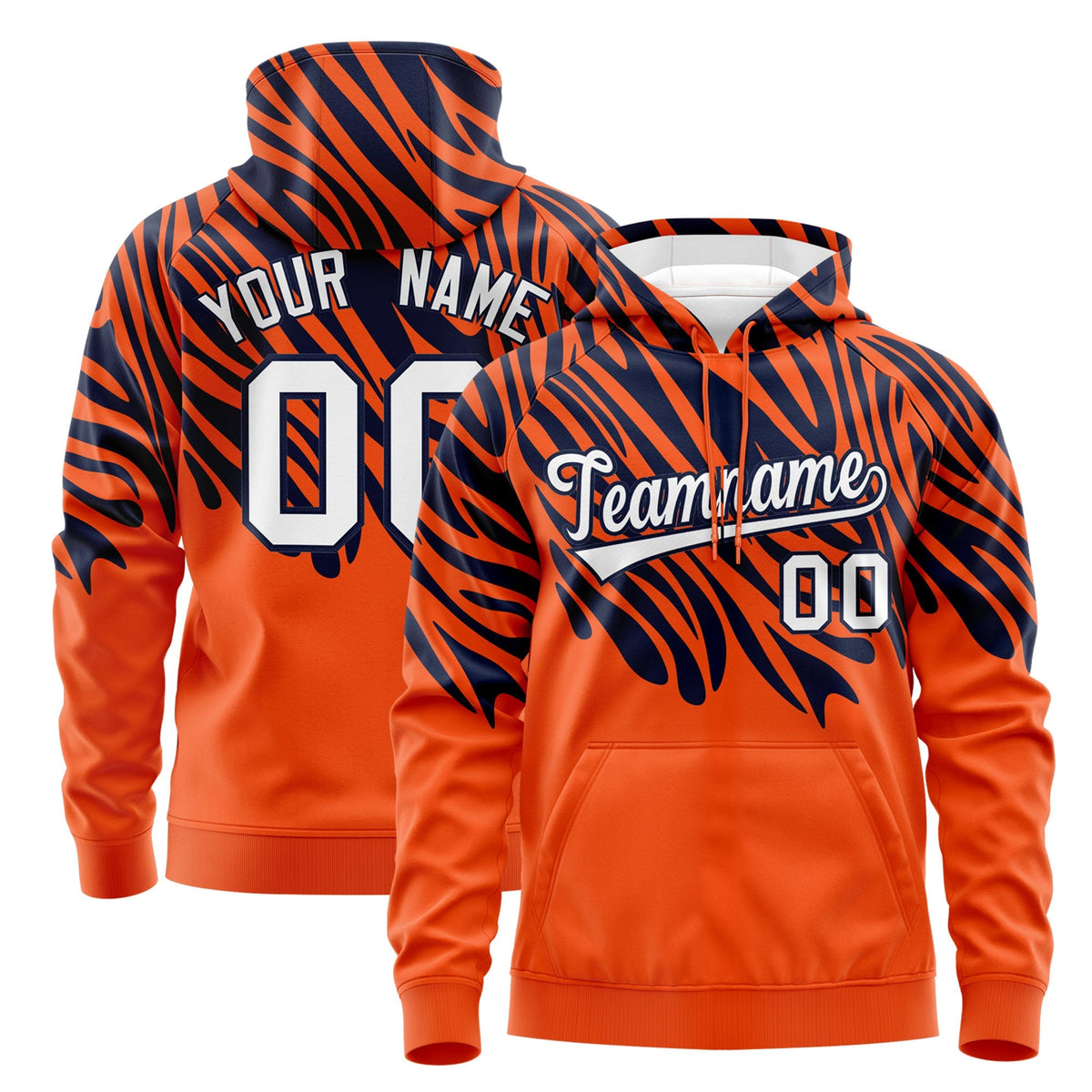 Custom Navy Orange Leopard Print Pullover Sweatshirt Hoodie| KXKSHOP