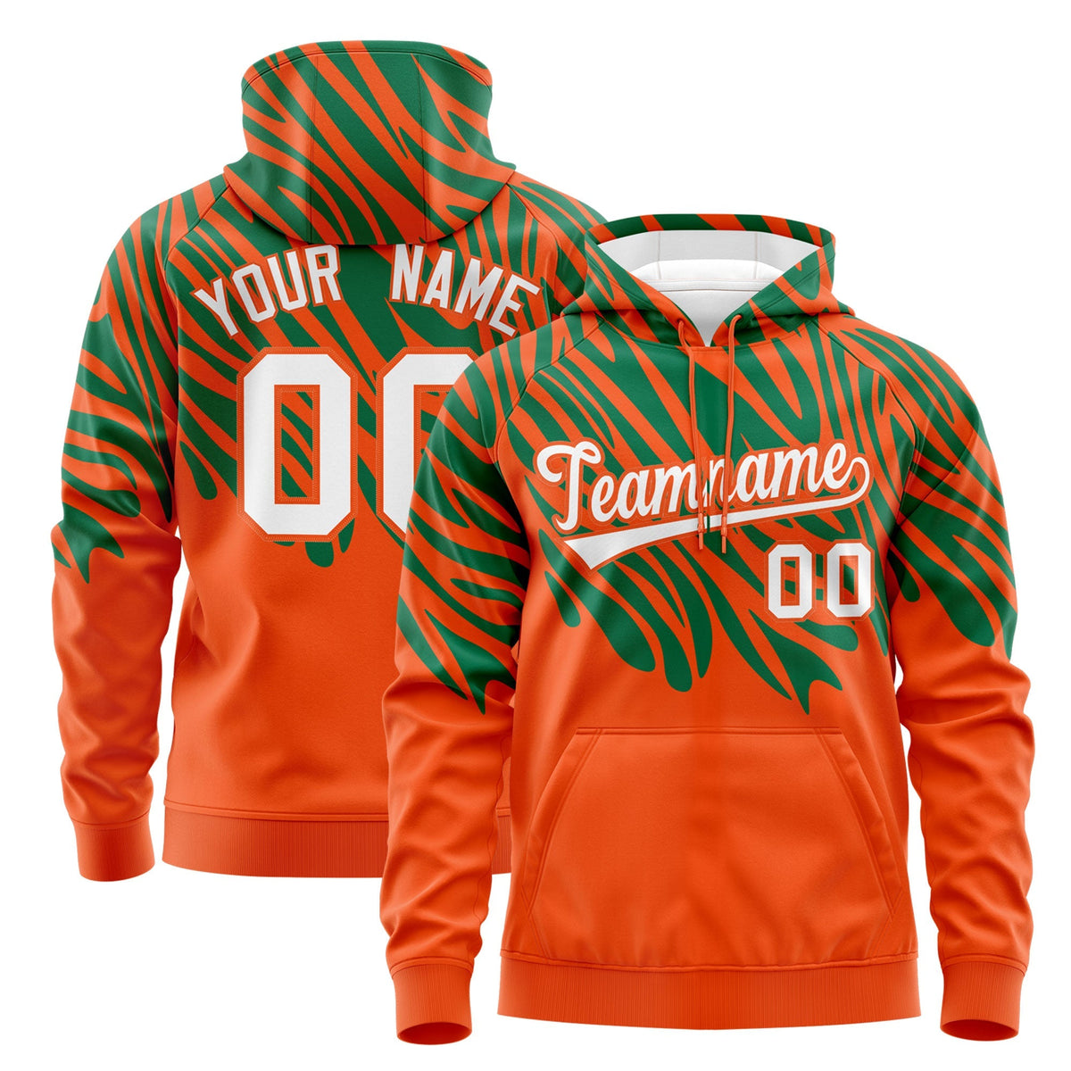 Custom Orange Kelly Green White Leopard Print Pullover Sweatshirt Hoodie| KXKSHOP